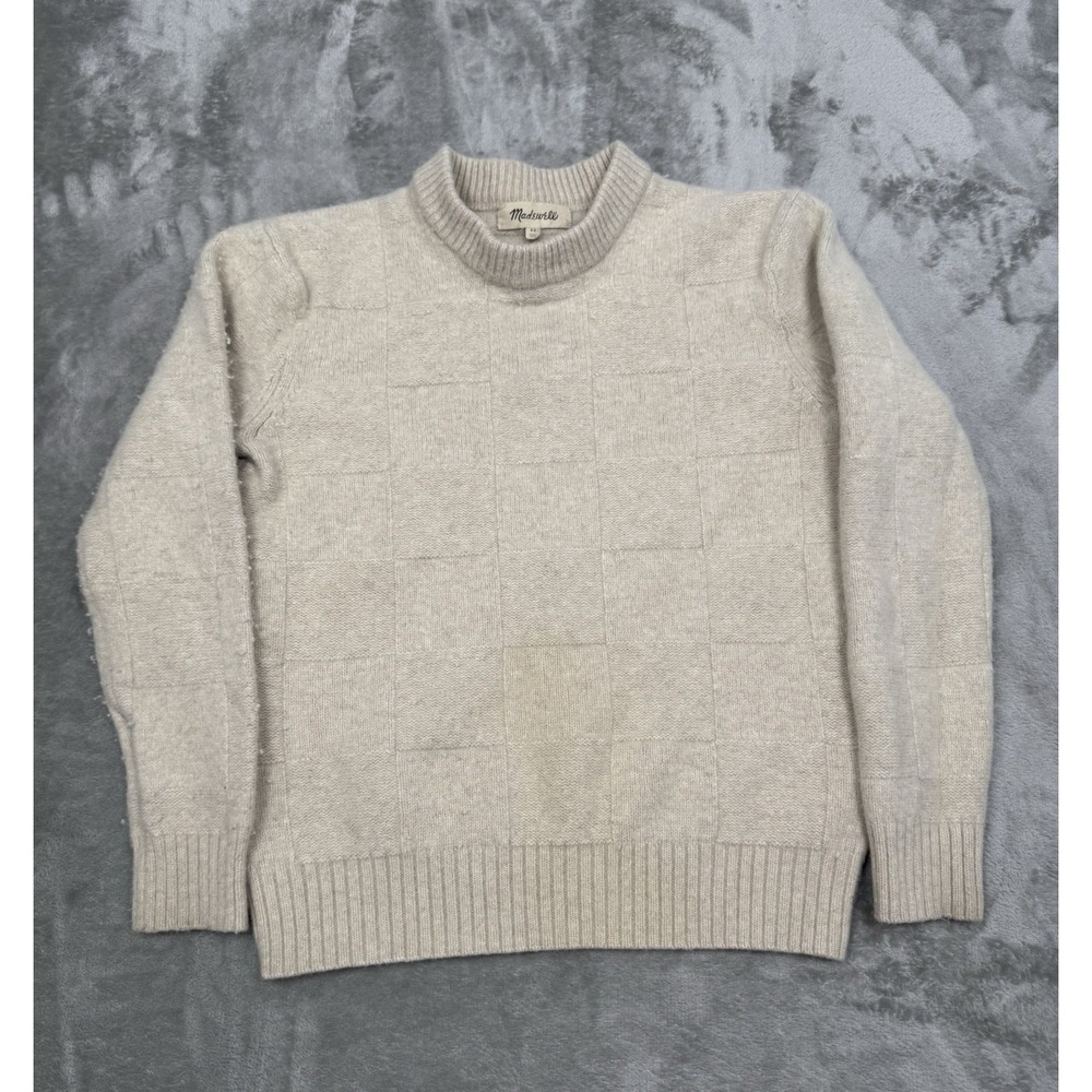 Madewell Beige Wool Pullover Sweater Size XS Block Checkered Knit Grandpa Old